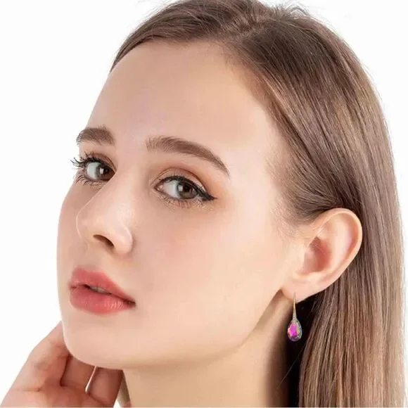 14K Yellow Gold with Vitrail Medium Austrian Crystal Teardrop Drop Hook Earrings